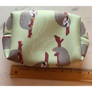 NEW L Parkin Sloth 8.5"x4.5" Pencil Case Green Travel Toiletry Waterproof